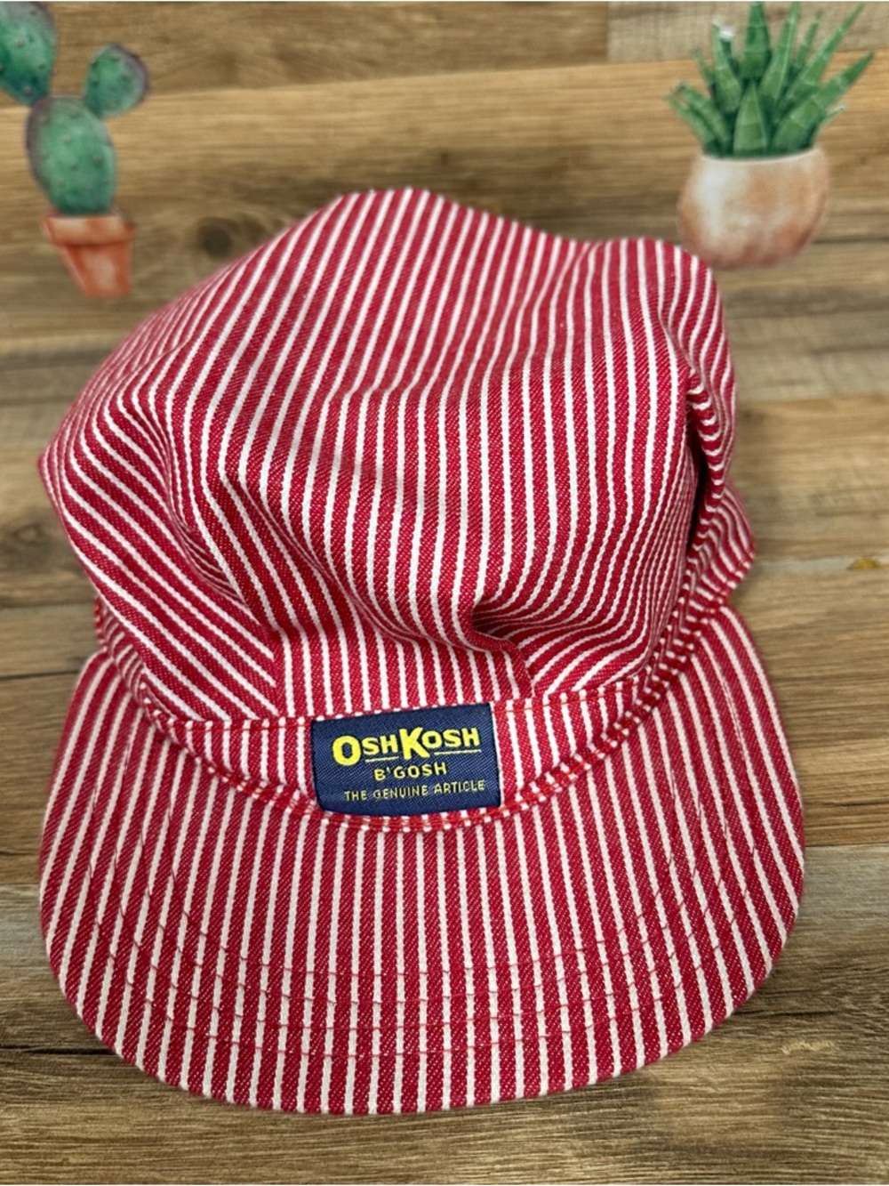 Vtg OshKosh B'Gosh Hat Striped Railroad Conductor Train Snapback Cap Red YOUTH - Picture 6 of 6